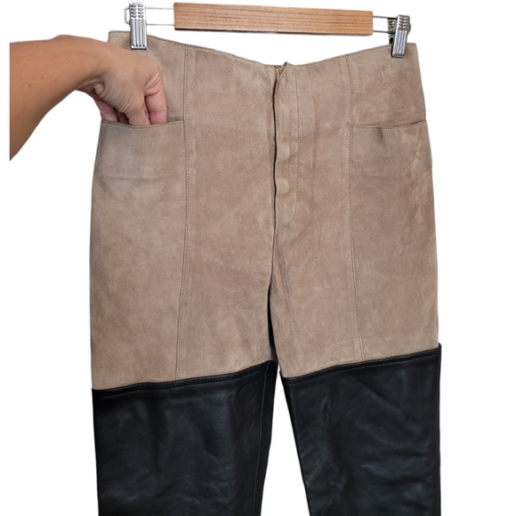 St. John Suede and Leather Paneled Trousers - Picture 6 of 13
